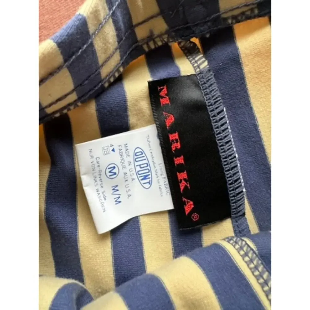 Vintage 80s 90s Marika Blue Striped Coolmax Drawstring Bike Shorts High Waist M